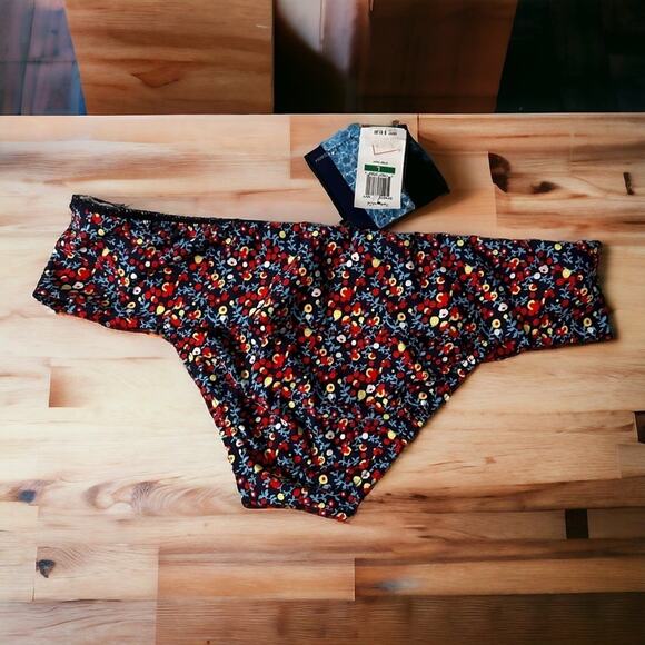 Splendid Swim Womens large Navy Blue and Red Floral Bikini new plunge swim - Picture 4 of 7